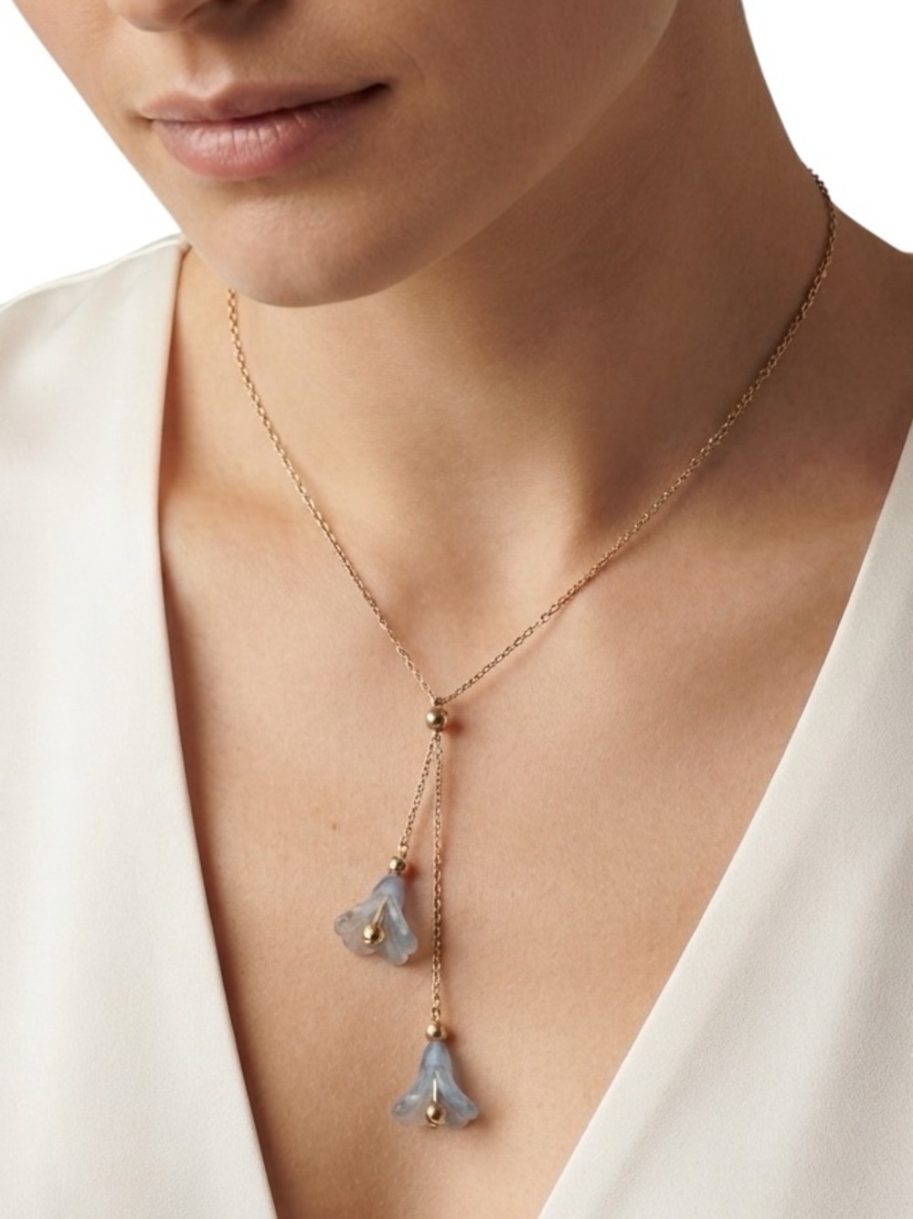 Avon Women’s Necklace Vintage Gold & Blue Bellflower Charms